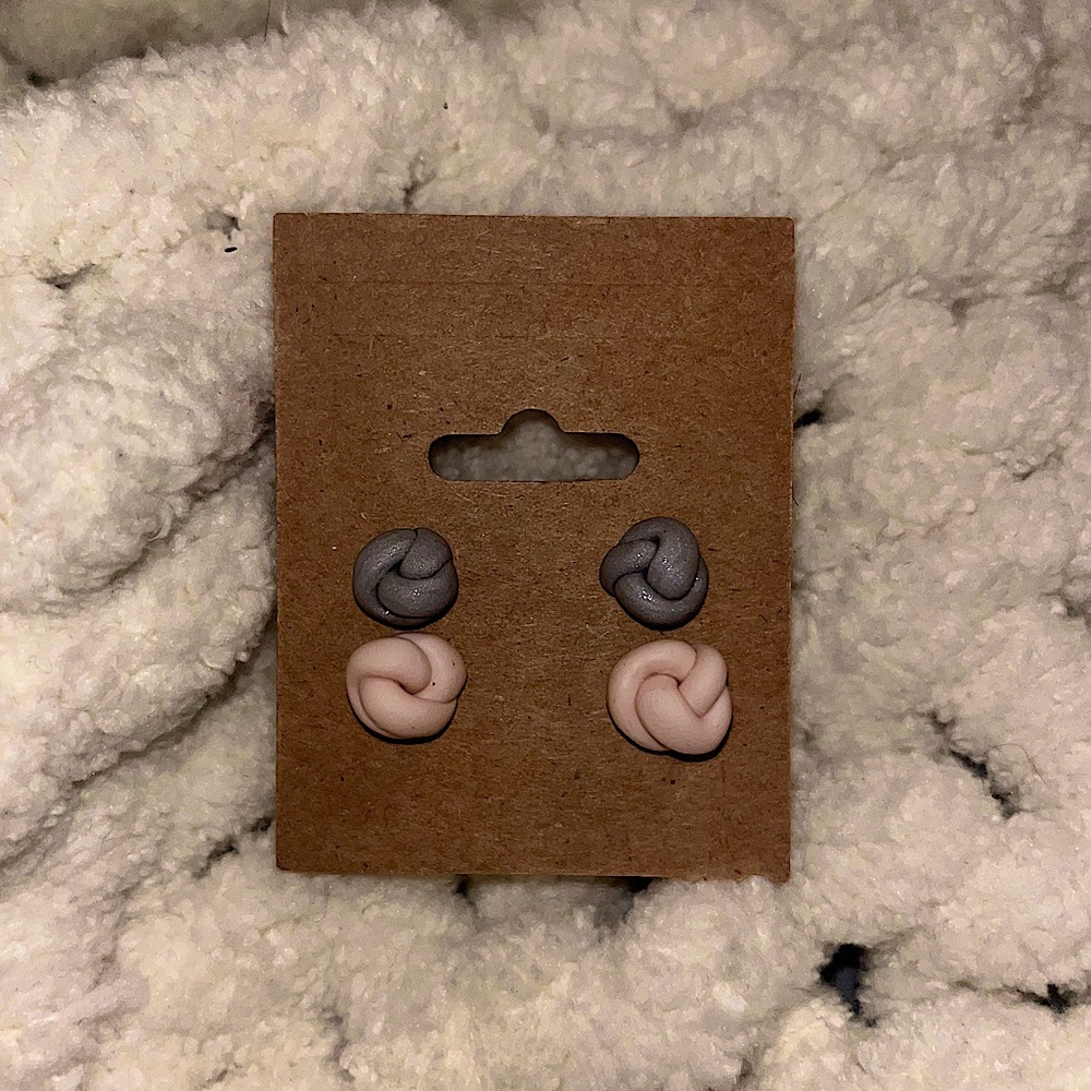 Handmade polymer clay boho knot stud earrings - set of two.